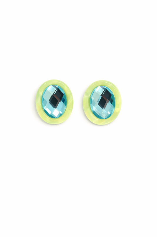 Olivia Statement Earrings Oval - Blue Peacock - Shop LINNY CO
