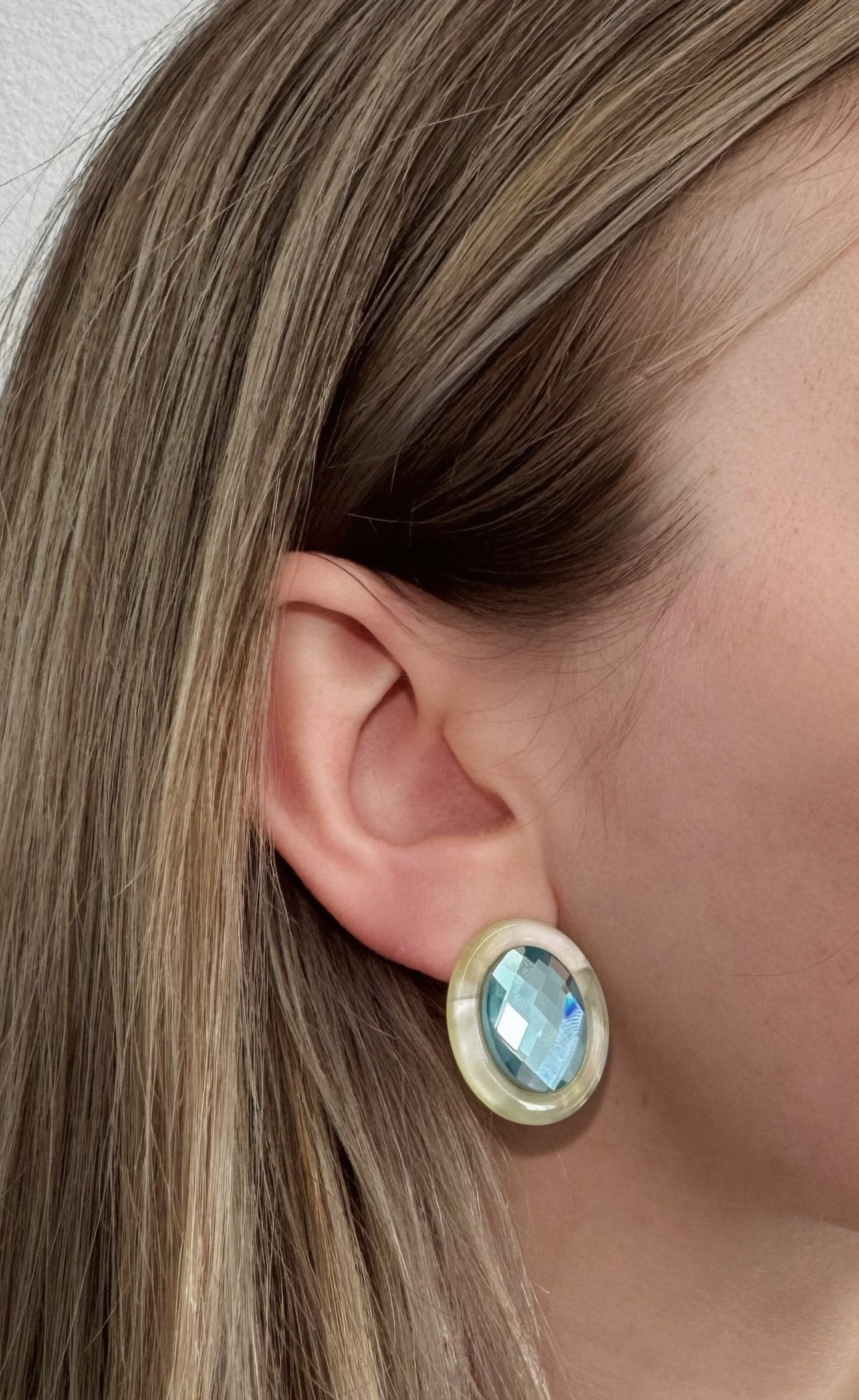 Olivia Statement Earrings Oval - Blue Peacock - Shop LINNY CO
