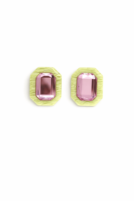 Olivia Statement Earrings Rectangle - Electric Kiwi - Shop LINNY CO