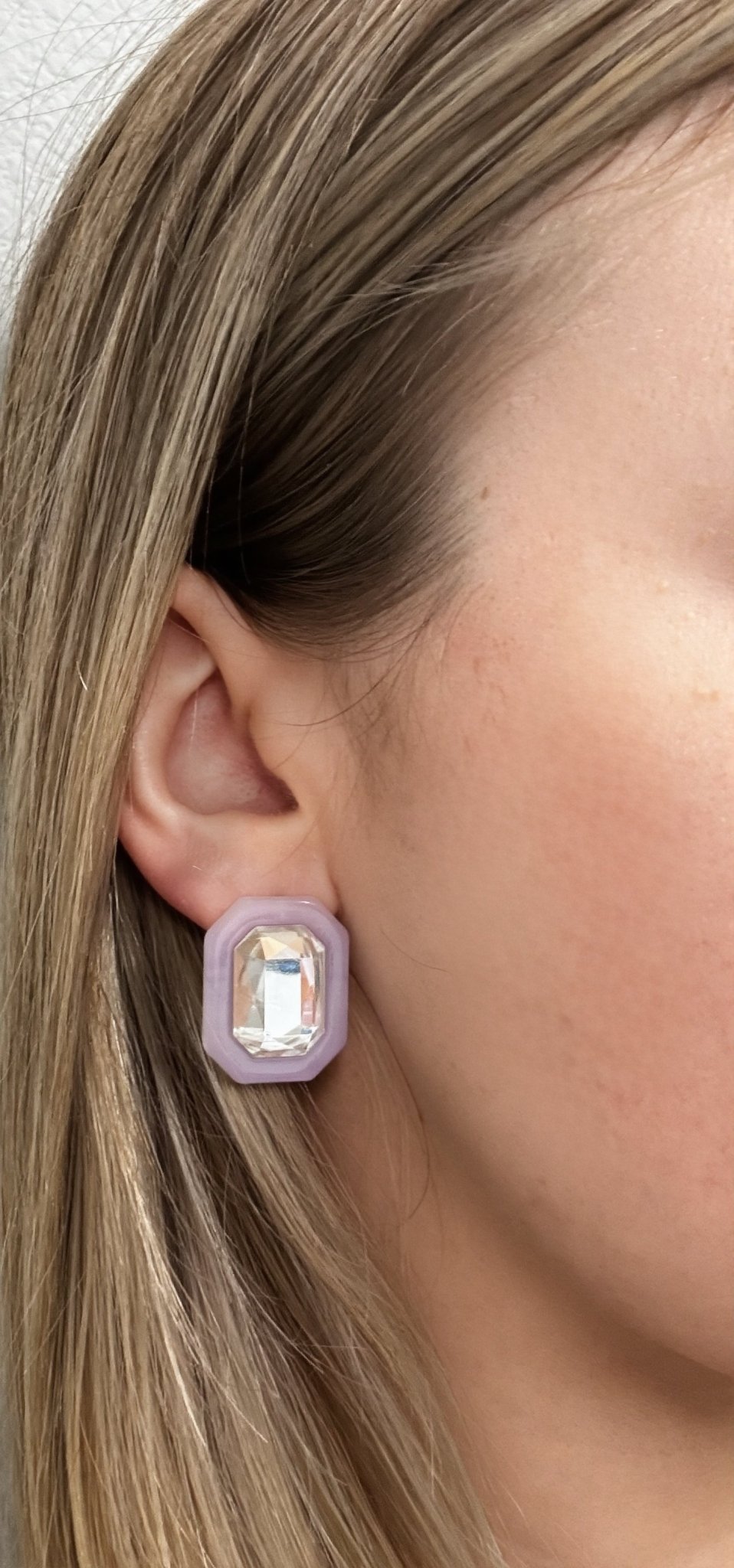 Olivia Statement Earrings Rectangle - Frosted Lilac - Shop LINNY CO
