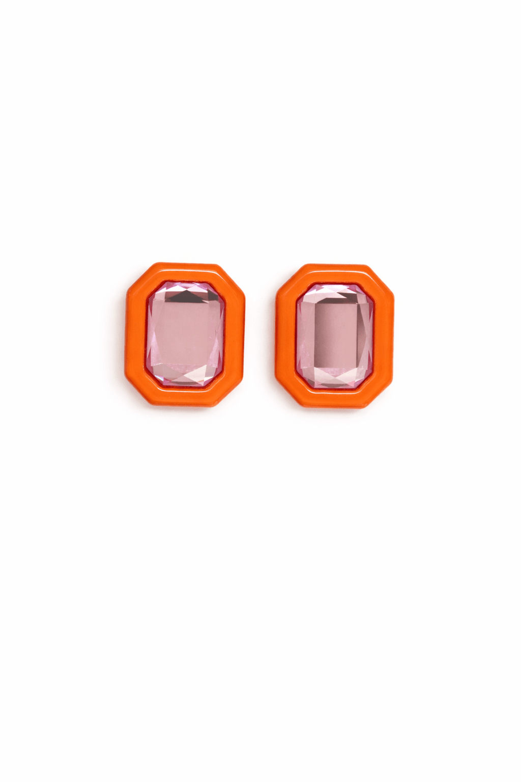 Olivia Statement Earrings Rectangle - Pink Grapefruit - Shop LINNY CO