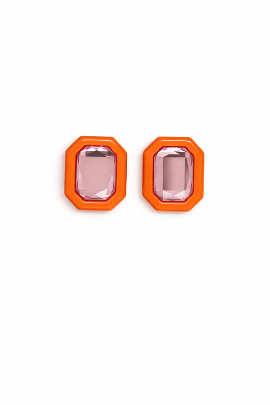 Olivia Statement Earrings Rectangle - Pink Grapefruit - Shop LINNY CO