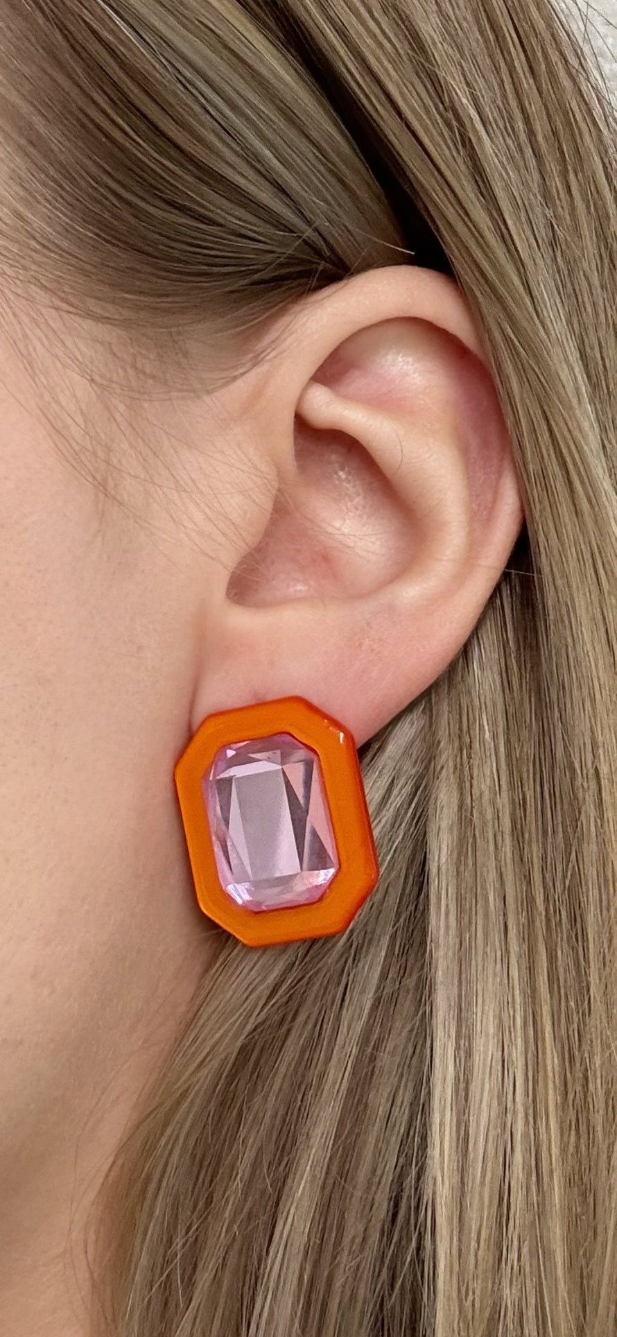 Olivia Statement Earrings Rectangle - Pink Grapefruit - Shop LINNY CO