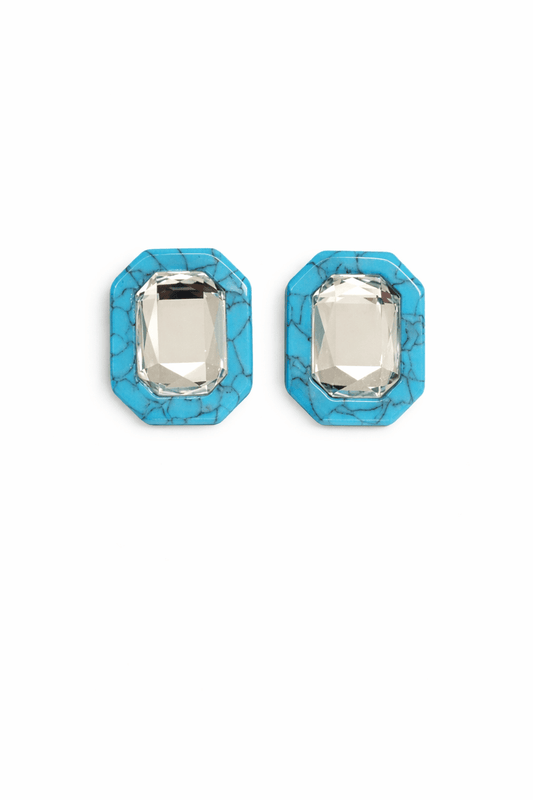 Olivia Statement Earrings Rectangle - Turquoise Crystal - Shop LINNY CO