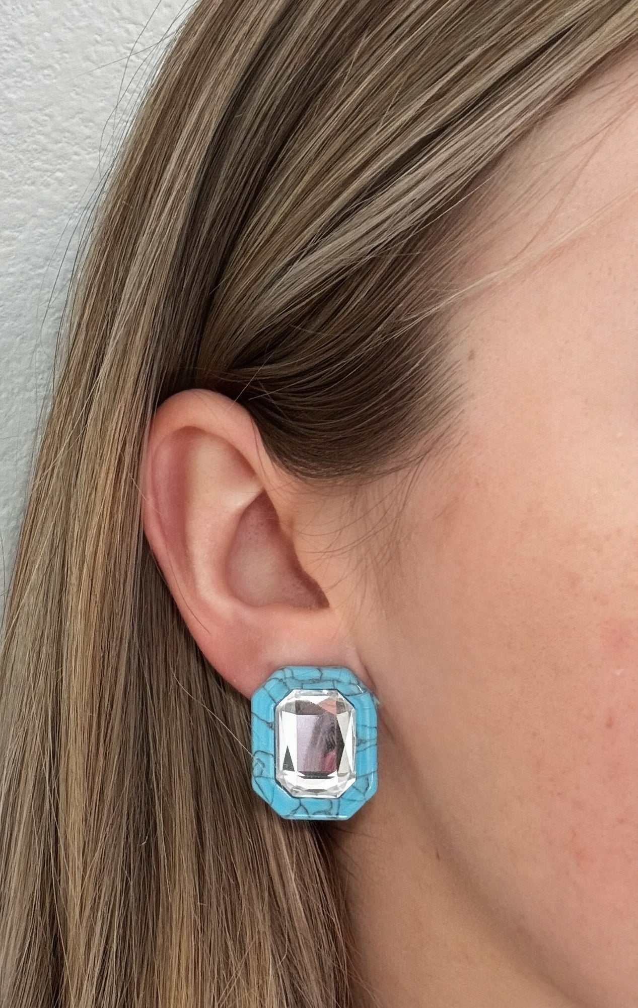 Olivia Statement Earrings Rectangle - Turquoise Crystal - Shop LINNY CO