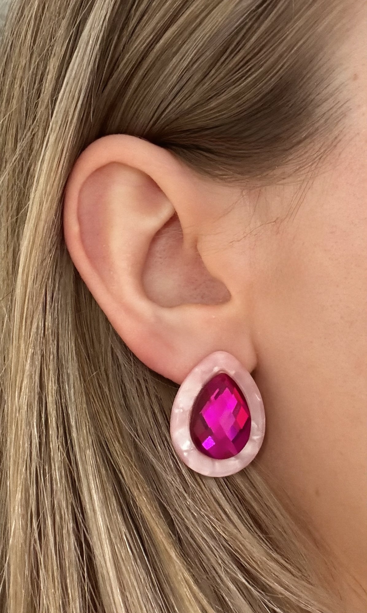 Olivia Statement Earrings Teardrop - Pink Cherry Blossom - Shop LINNY CO