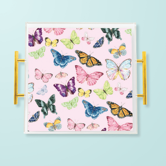 Pink Butterflies Acrylic Tray - Shop LINNY CO