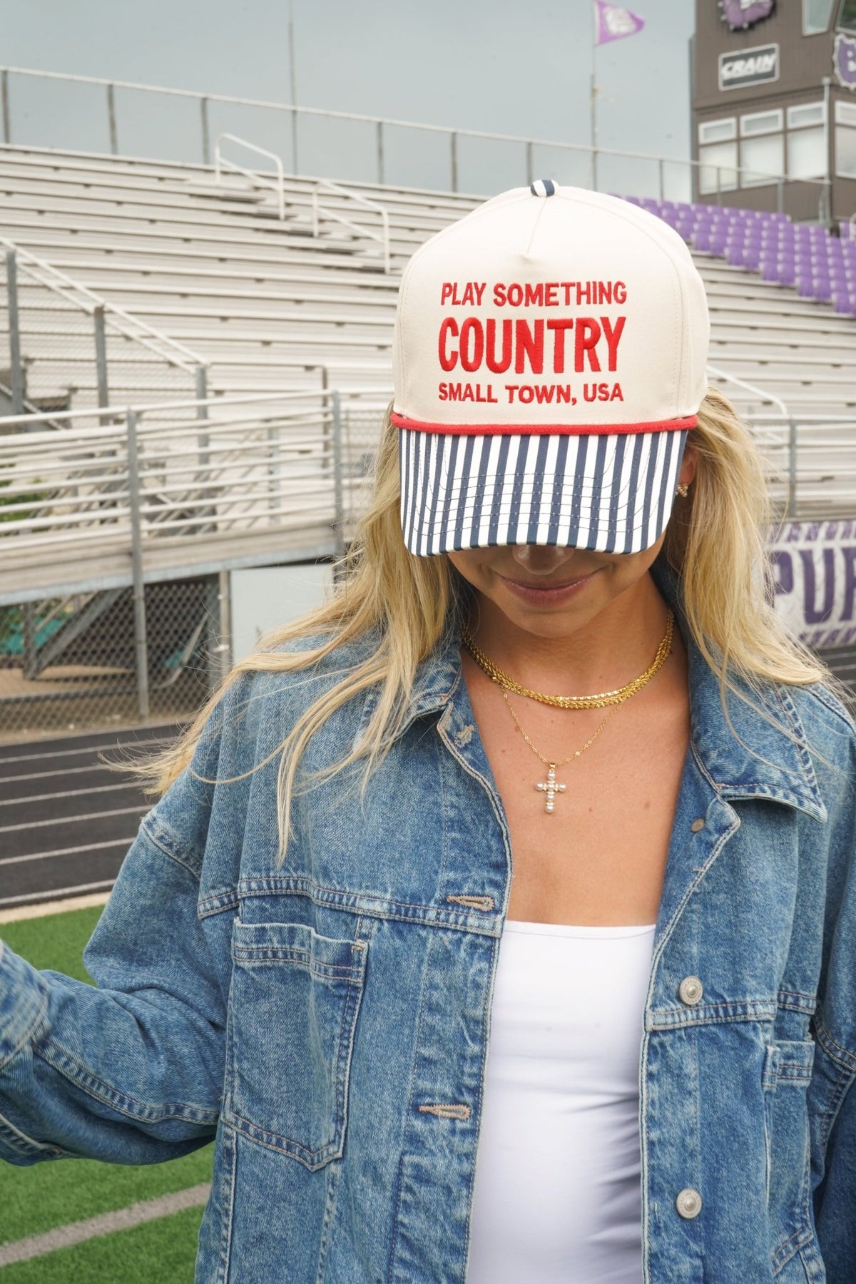 Play Something Country - Navy Pinstripe Trucker Hat - Shop LINNY CO