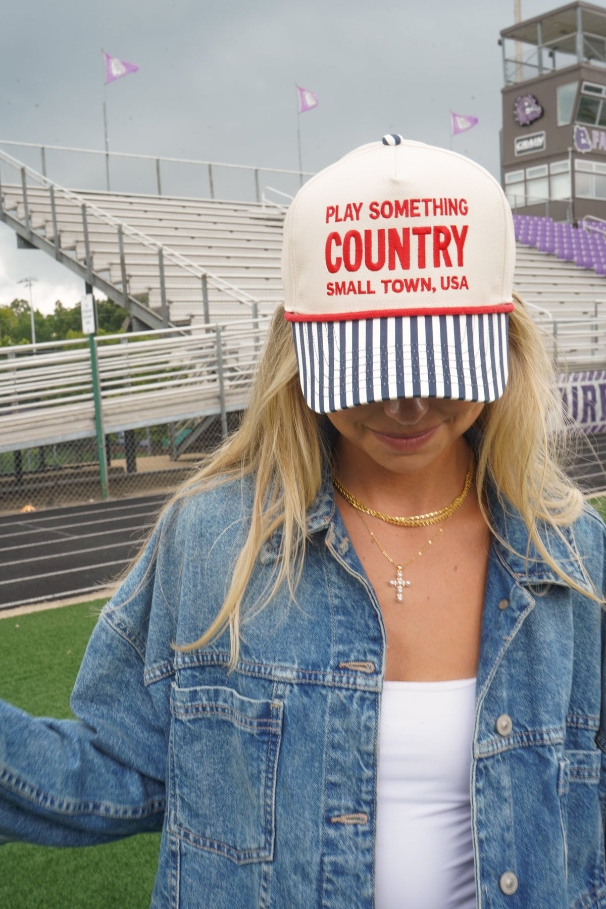 Play Something Country - Navy Pinstripe Trucker Hat - Shop LINNY CO