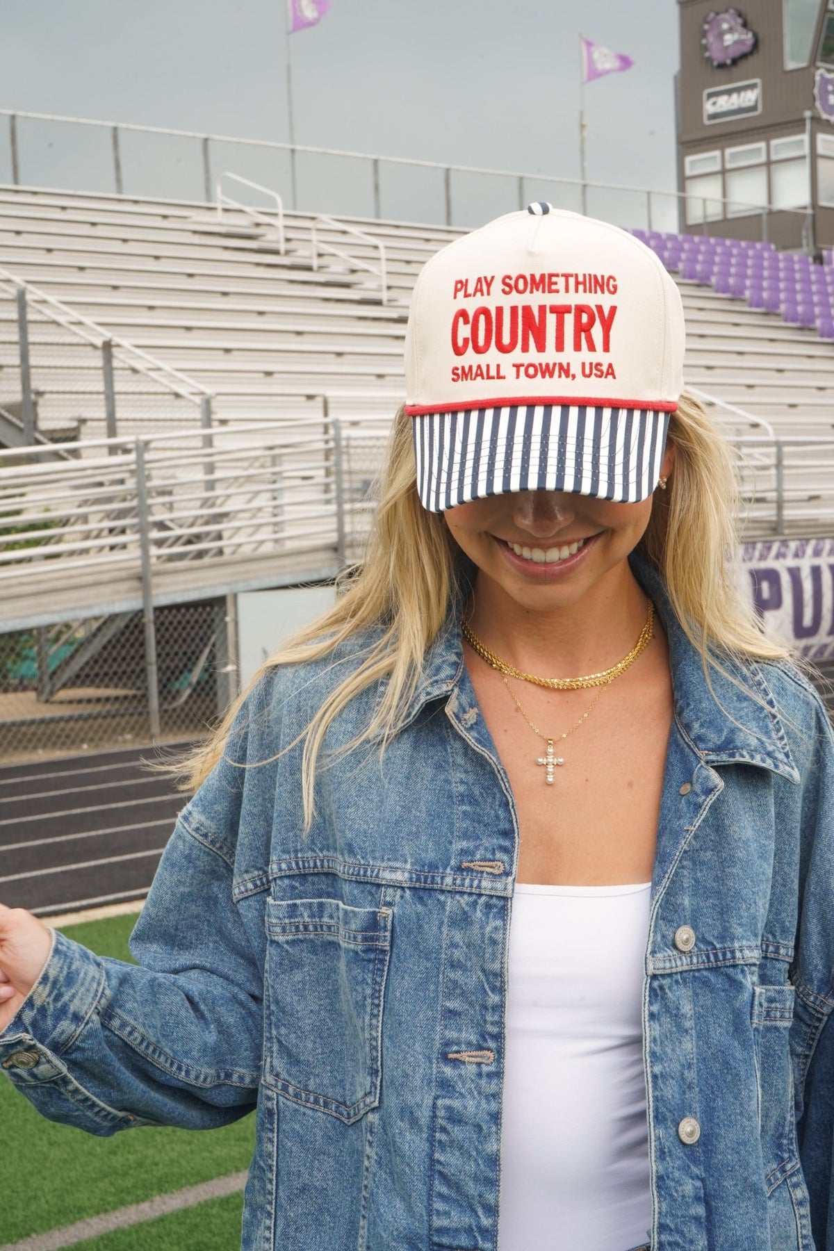 Play Something Country - Navy Pinstripe Trucker Hat - Shop LINNY CO