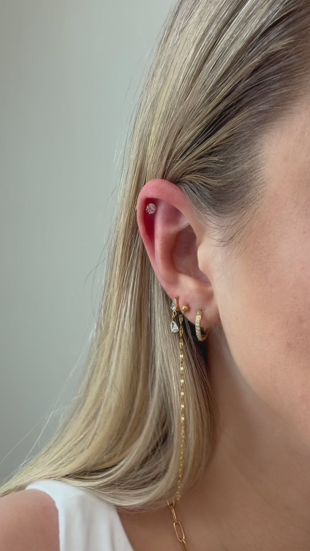 Huggie Earrings - Scarlett Hoop Gold 12mm CZ