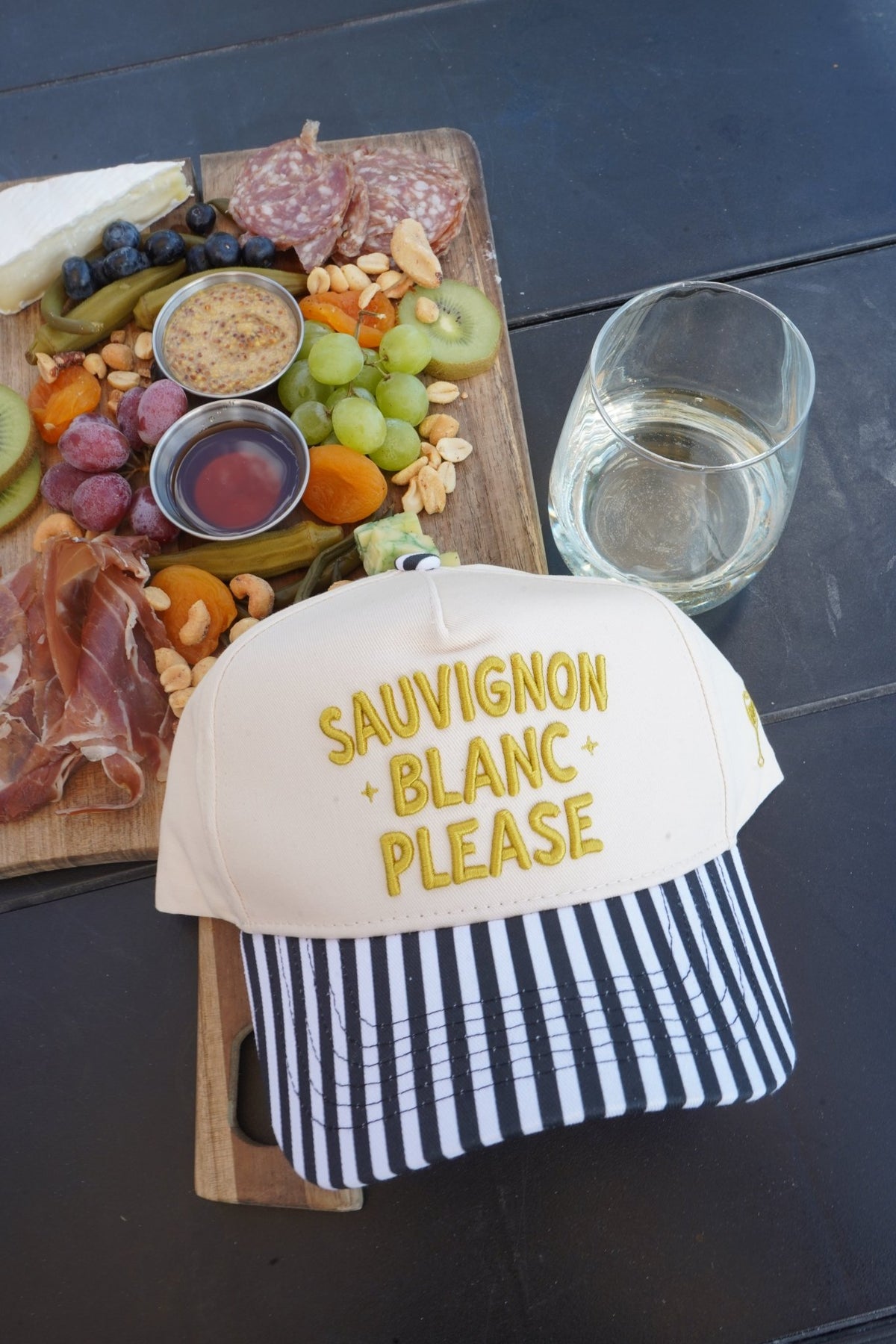 Sauvignon Blanc Please - Black & White Stripe Trucker Hat - Shop LINNY CO