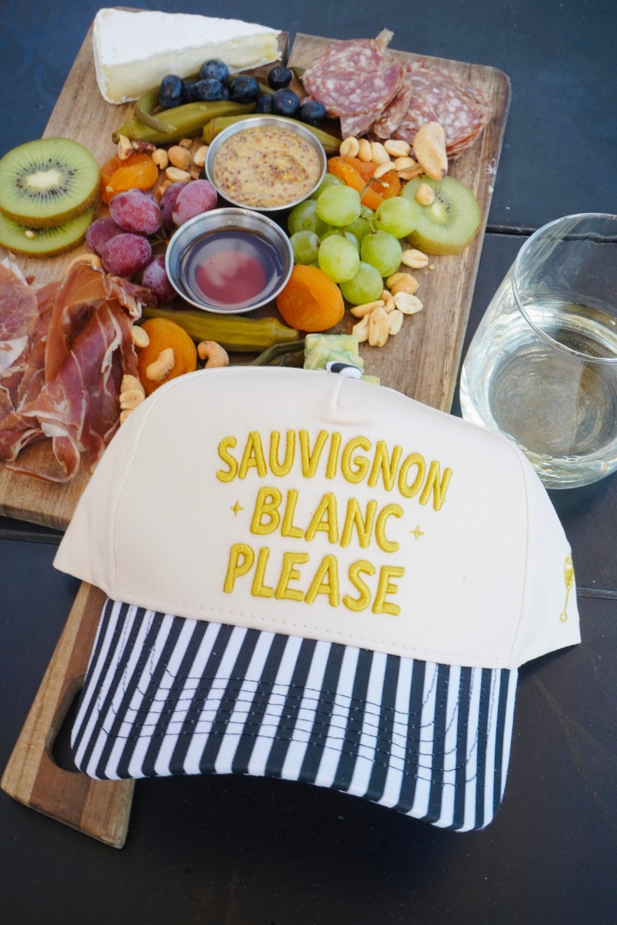 Sauvignon Blanc Please - Black & White Stripe Trucker Hat - Shop LINNY CO