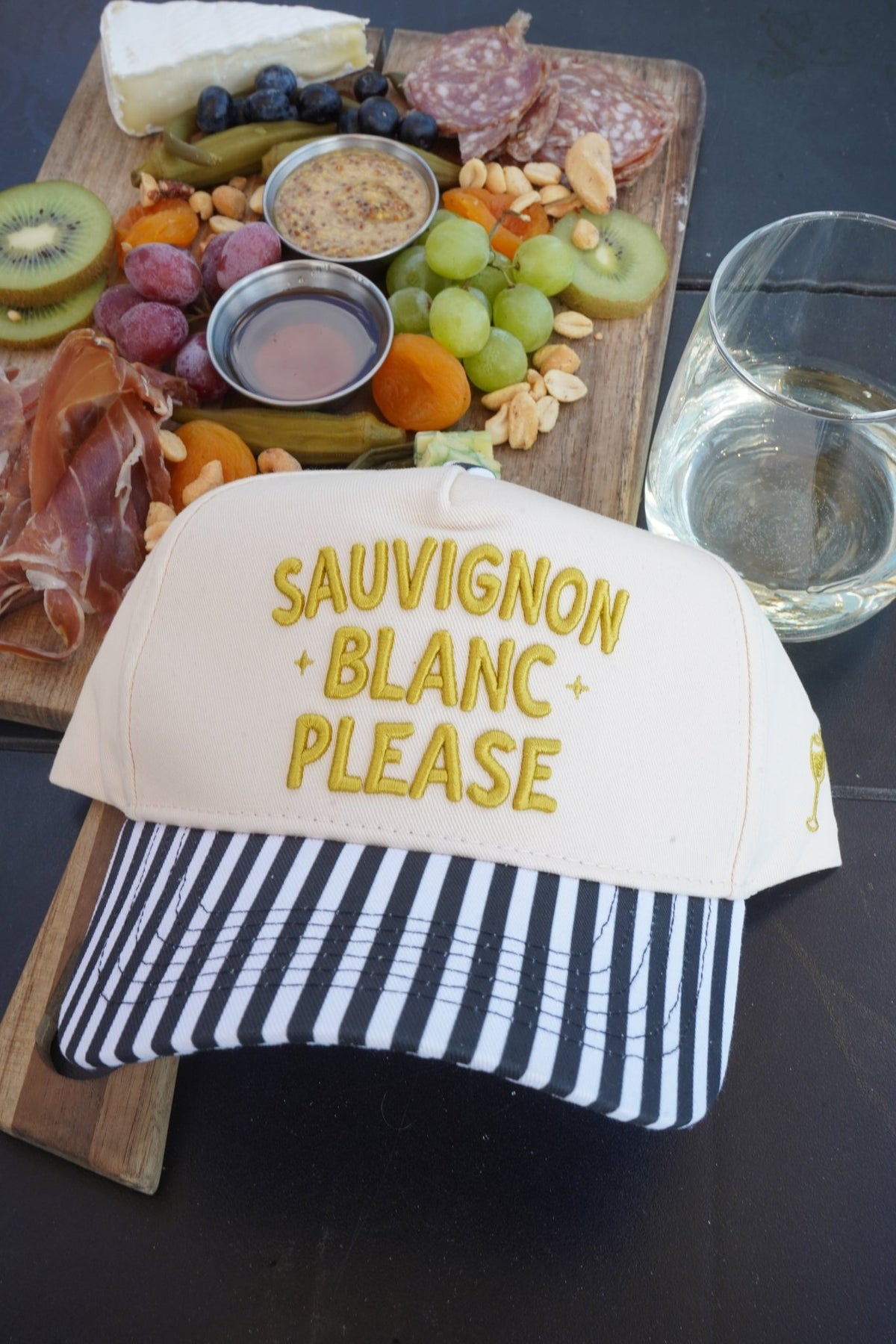 Sauvignon Blanc Please - Black & White Stripe Trucker Hat - Shop LINNY CO