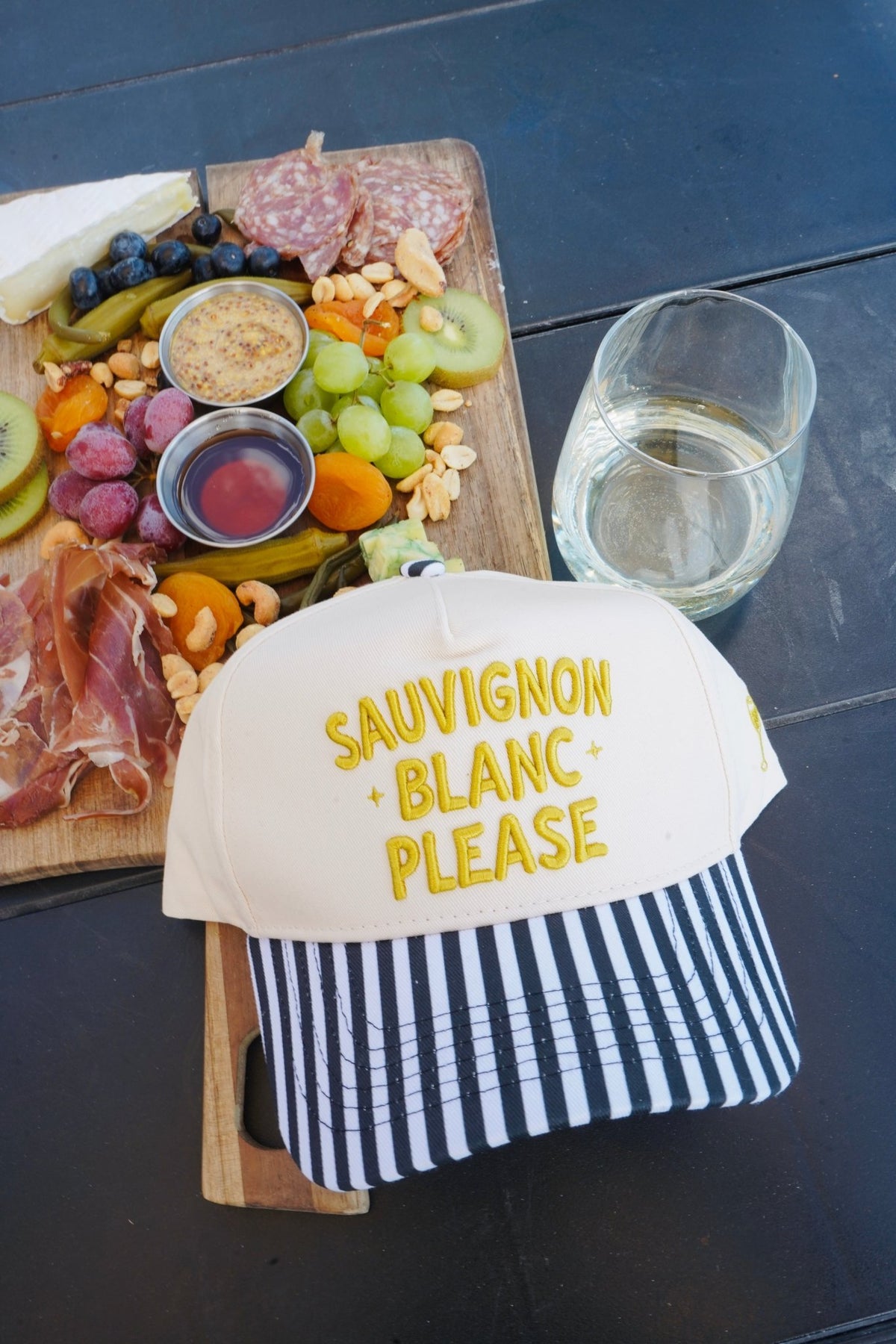 Sauvignon Blanc Please - Black & White Stripe Trucker Hat - Shop LINNY CO