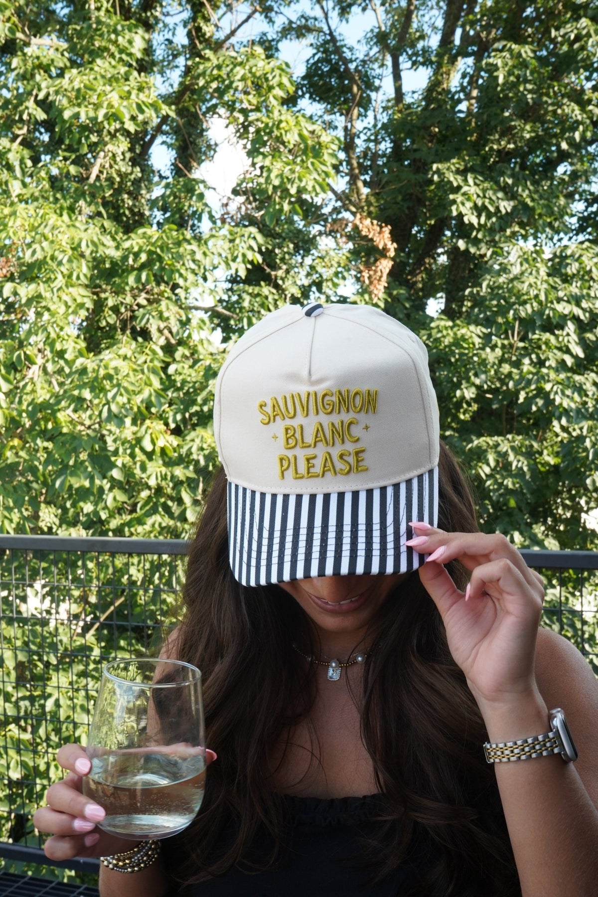 Sauvignon Blanc Please - Black & White Stripe Trucker Hat - Shop LINNY CO