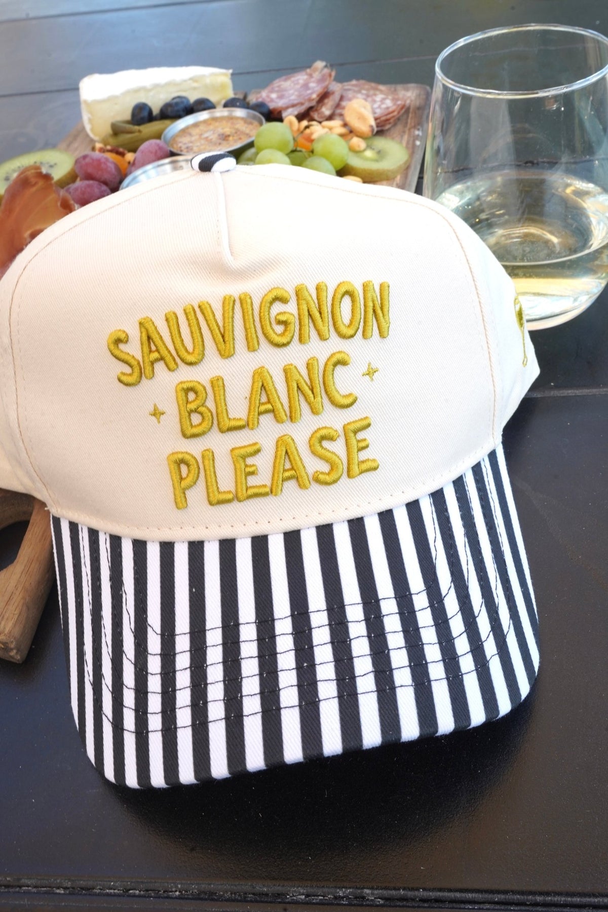 Sauvignon Blanc Please - Black & White Stripe Trucker Hat - Shop LINNY CO