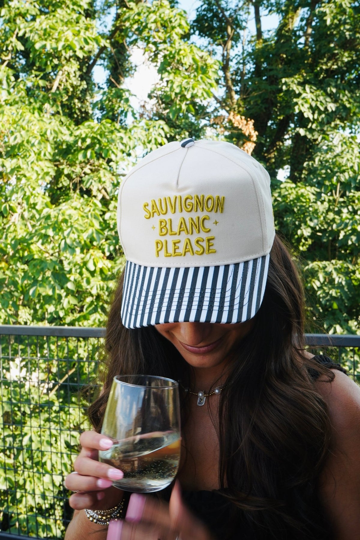 Sauvignon Blanc Please - Black & White Stripe Trucker Hat - Shop LINNY CO