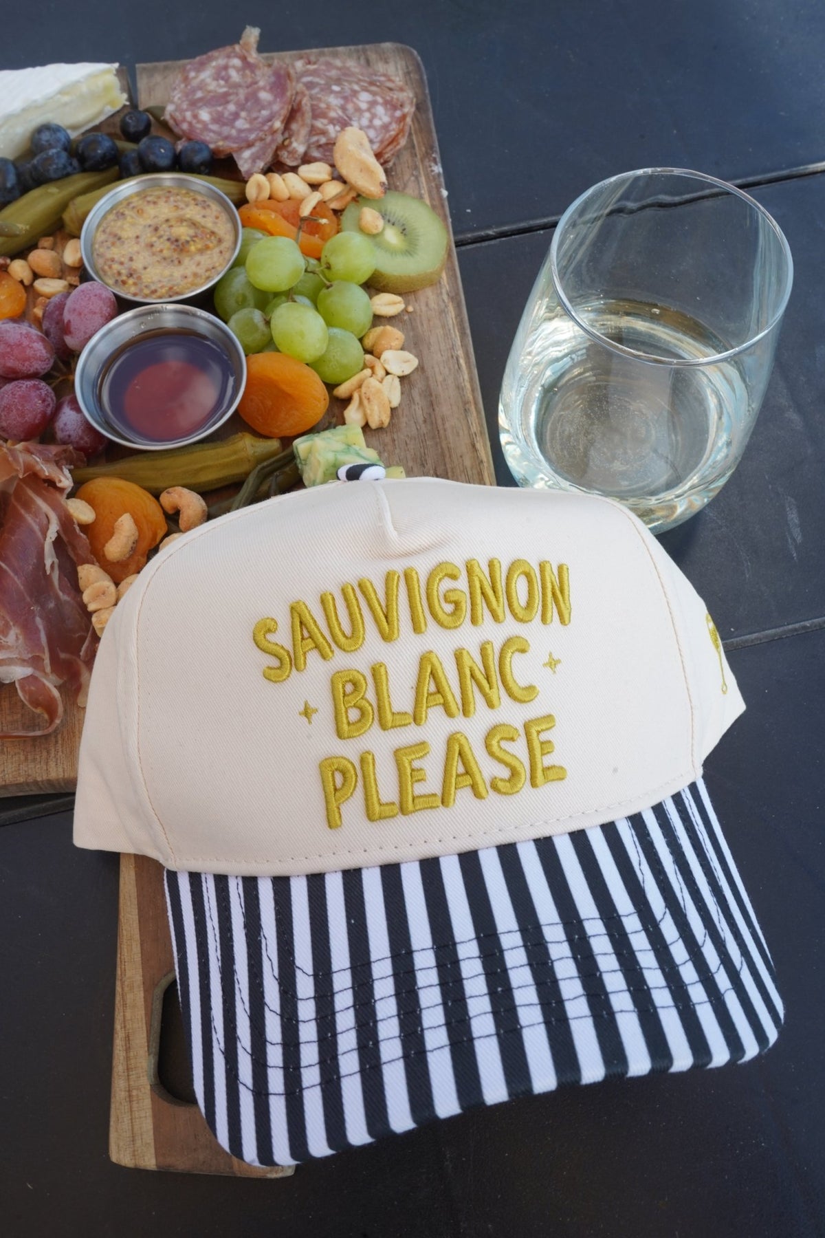 Sauvignon Blanc Please - Black & White Stripe Trucker Hat - Shop LINNY CO