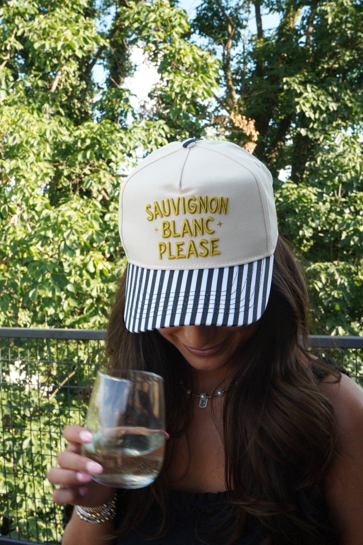 Sauvignon Blanc Please - Black & White Stripe Trucker Hat - Shop LINNY CO