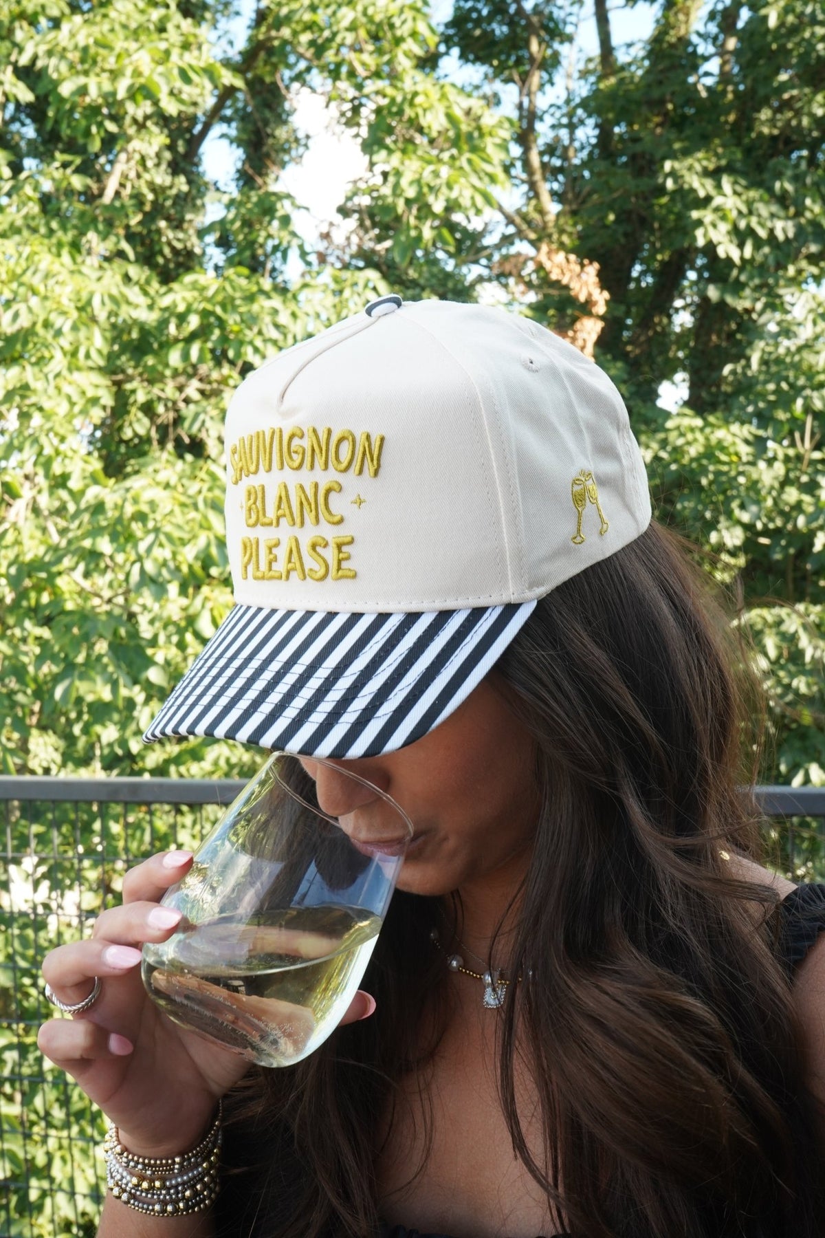 Sauvignon Blanc Please - Black & White Stripe Trucker Hat - Shop LINNY CO