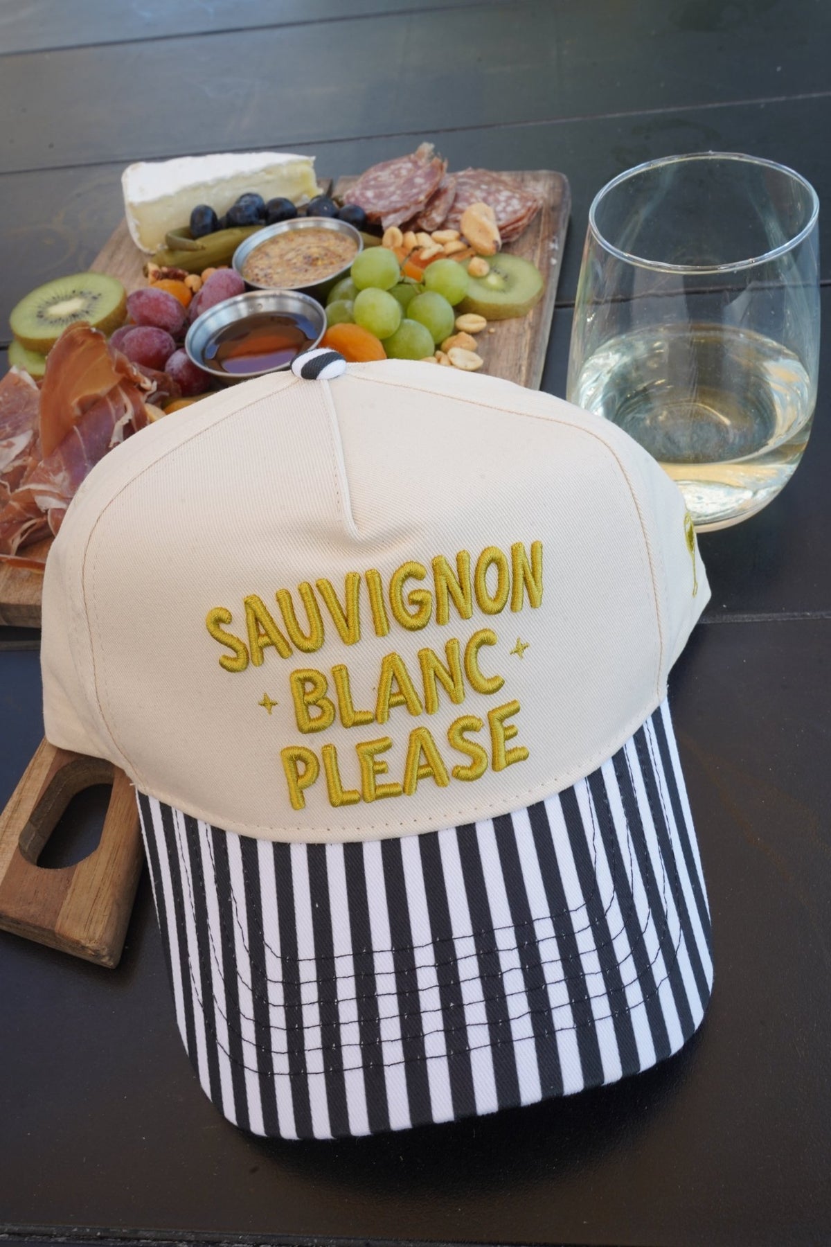 Sauvignon Blanc Please - Black & White Stripe Trucker Hat - Shop LINNY CO