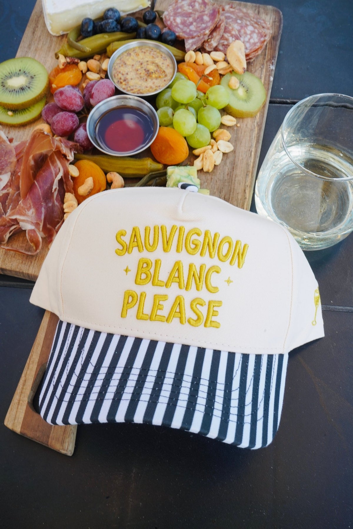 Sauvignon Blanc Please - Black & White Stripe Trucker Hat - Shop LINNY CO