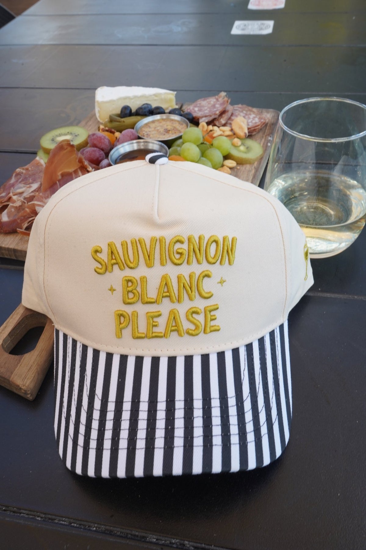 Sauvignon Blanc Please - Black & White Stripe Trucker Hat - Shop LINNY CO