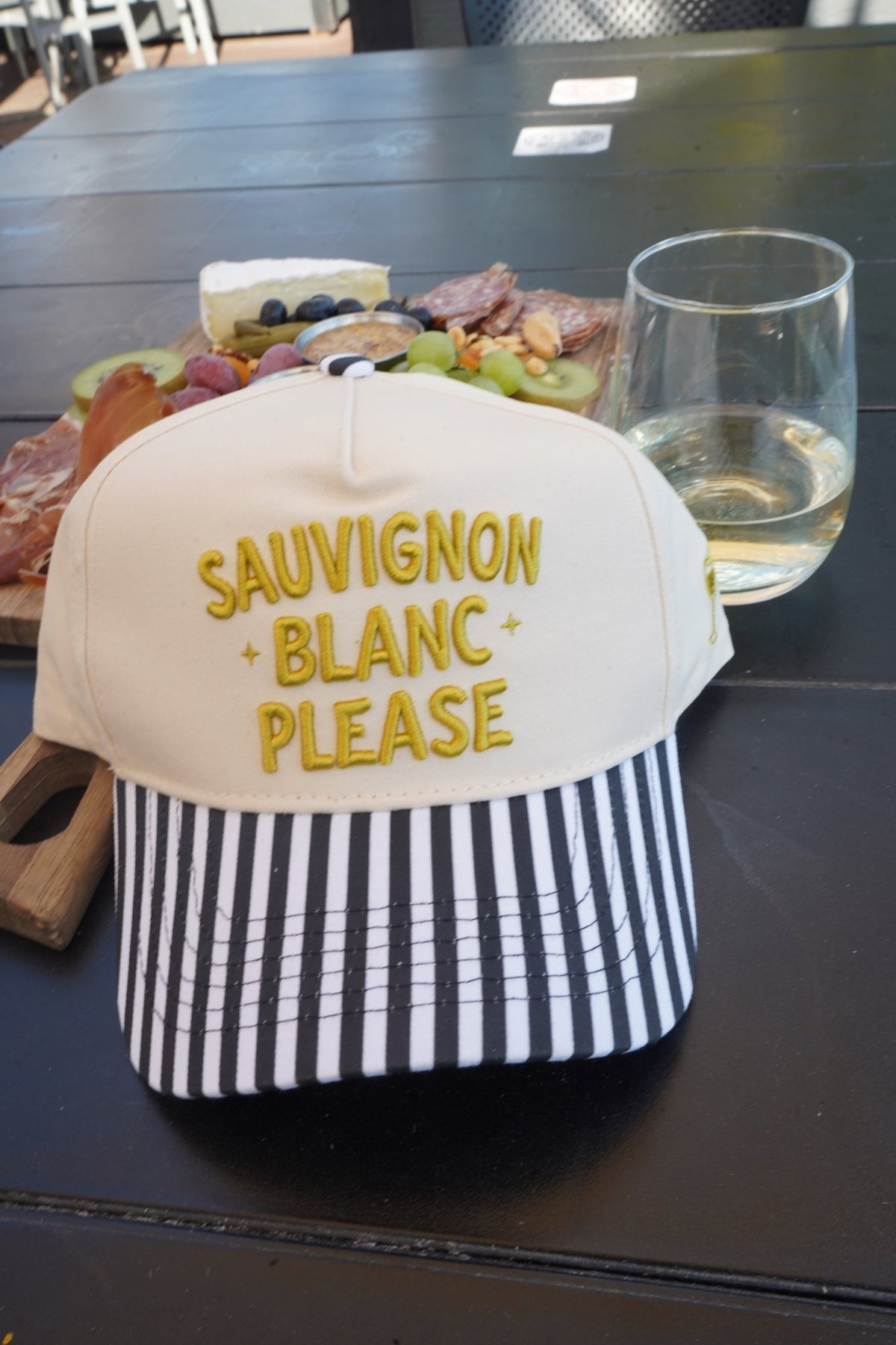 Sauvignon Blanc Please - Black & White Stripe Trucker Hat - Shop LINNY CO