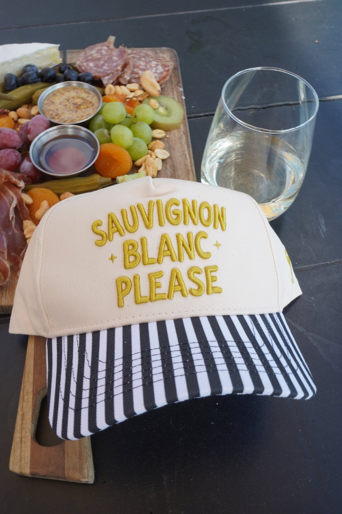 Sauvignon Blanc Please - Black & White Stripe Trucker Hat - Shop LINNY CO