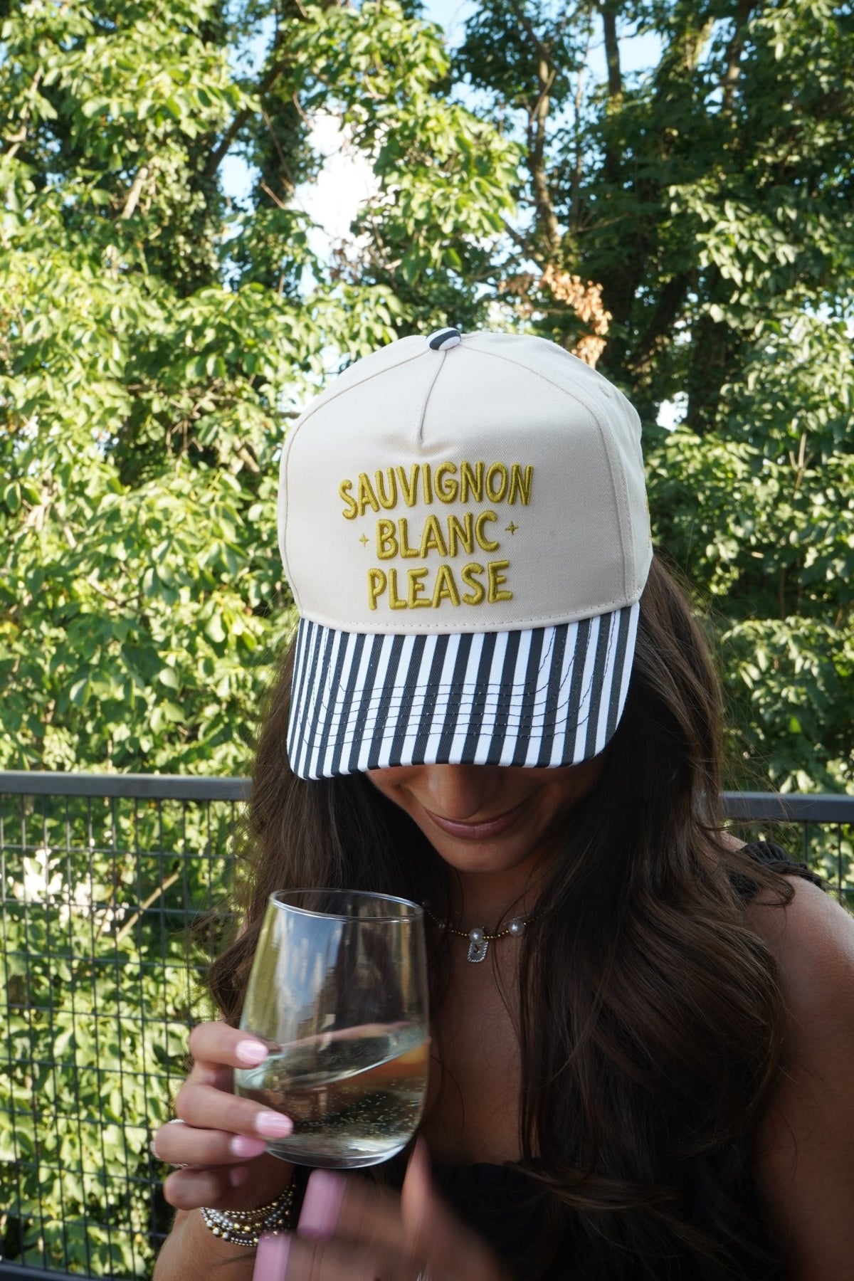 Sauvignon Blanc Please - Black & White Stripe Trucker Hat - Shop LINNY CO