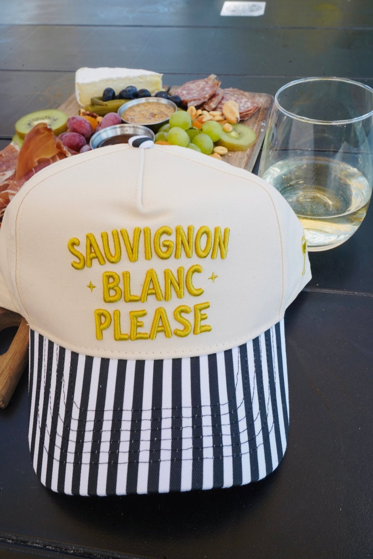 Sauvignon Blanc Please - Black & White Stripe Trucker Hat - Shop LINNY CO