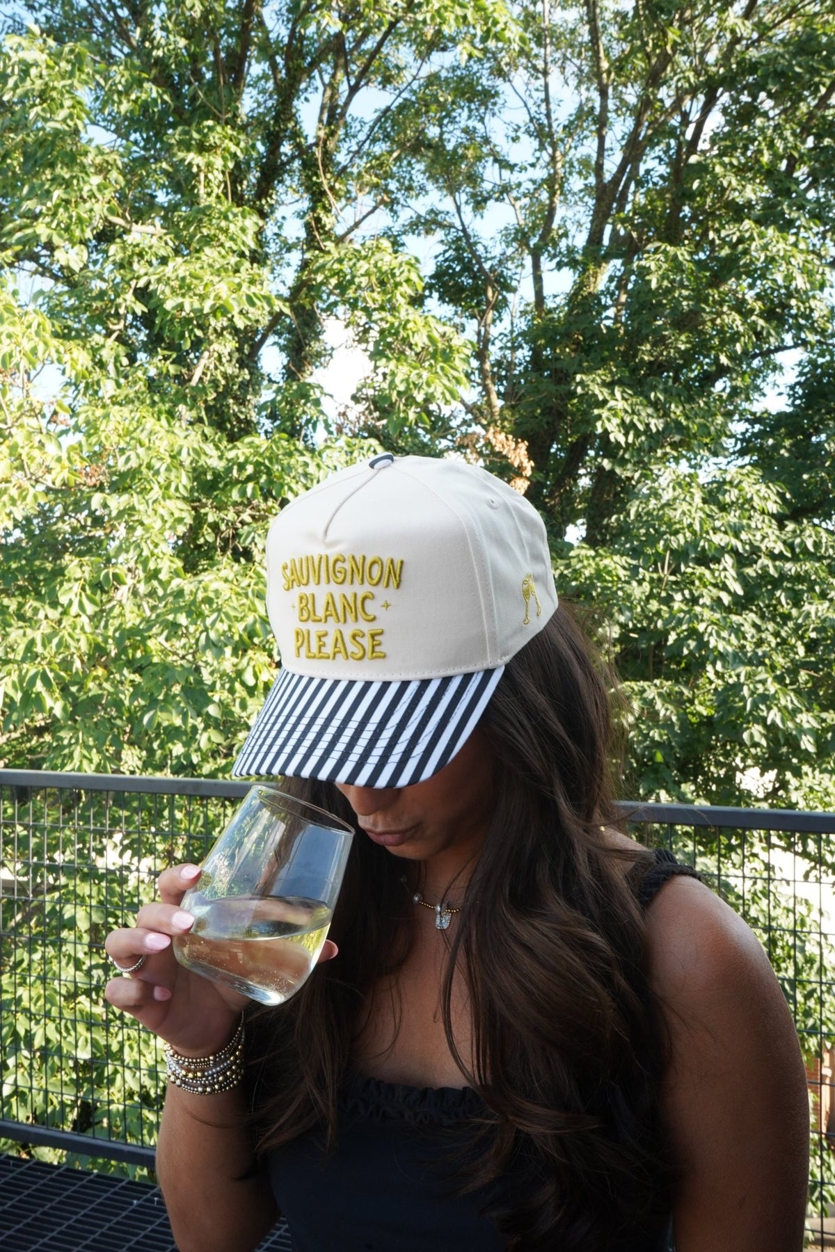 Sauvignon Blanc Please - Black & White Stripe Trucker Hat - Shop LINNY CO