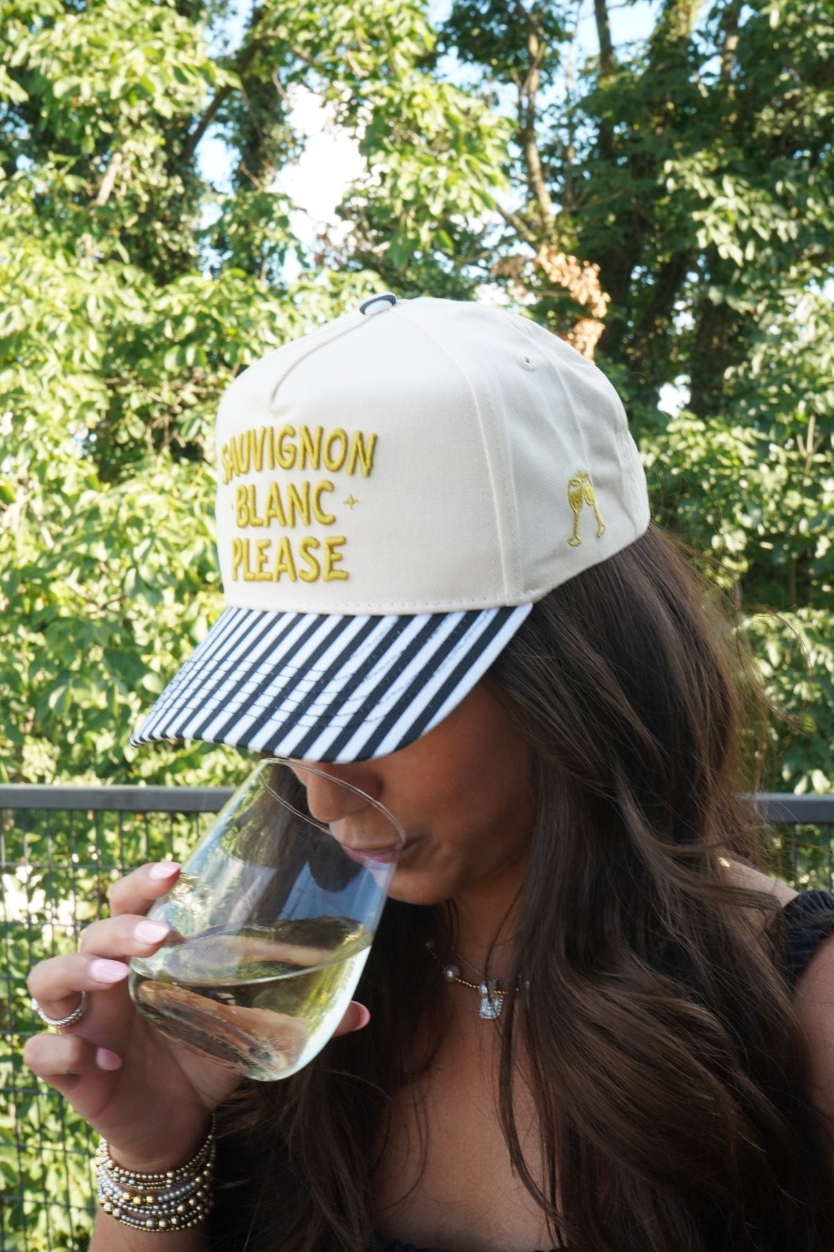 Sauvignon Blanc Please - Black & White Stripe Trucker Hat - Shop LINNY CO