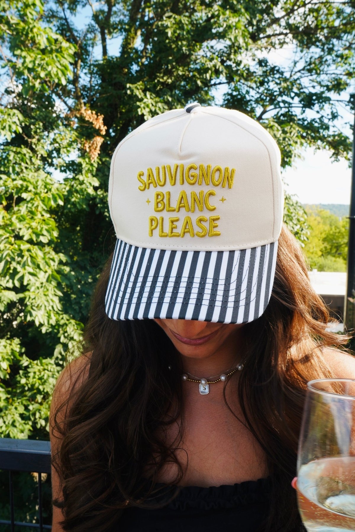 Sauvignon Blanc Please - Black & White Stripe Trucker Hat - Shop LINNY CO