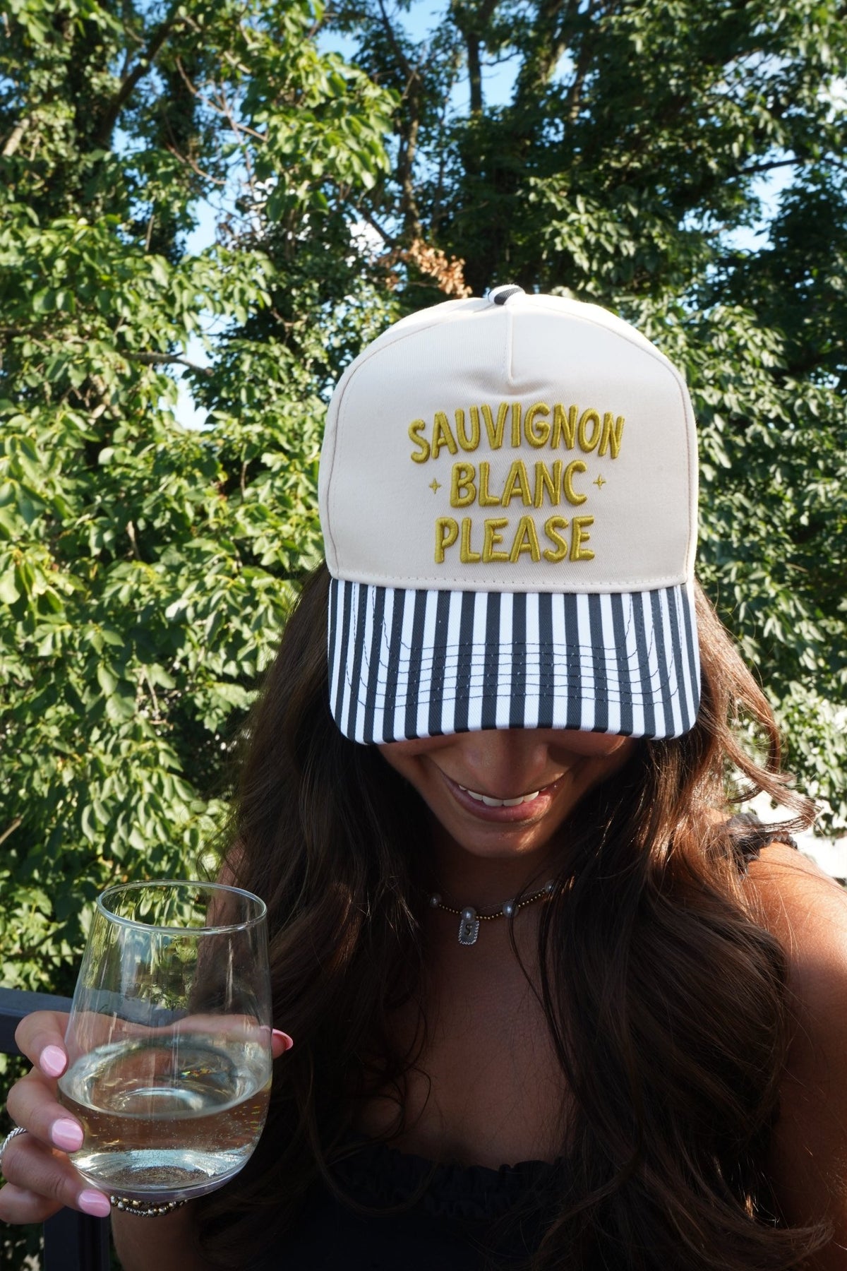 Sauvignon Blanc Please - Black & White Stripe Trucker Hat - Shop LINNY CO