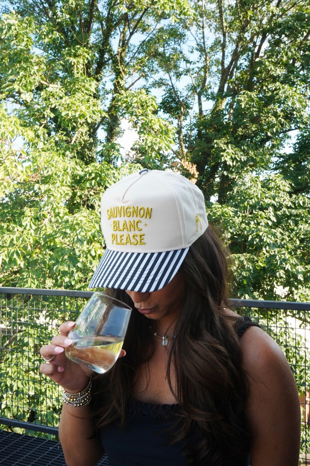 Sauvignon Blanc Please - Black & White Stripe Trucker Hat - Shop LINNY CO