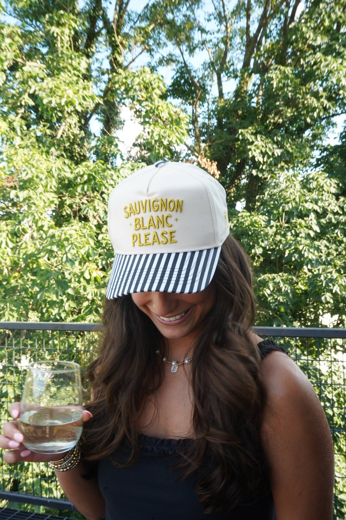 Sauvignon Blanc Please - Black & White Stripe Trucker Hat - Shop LINNY CO