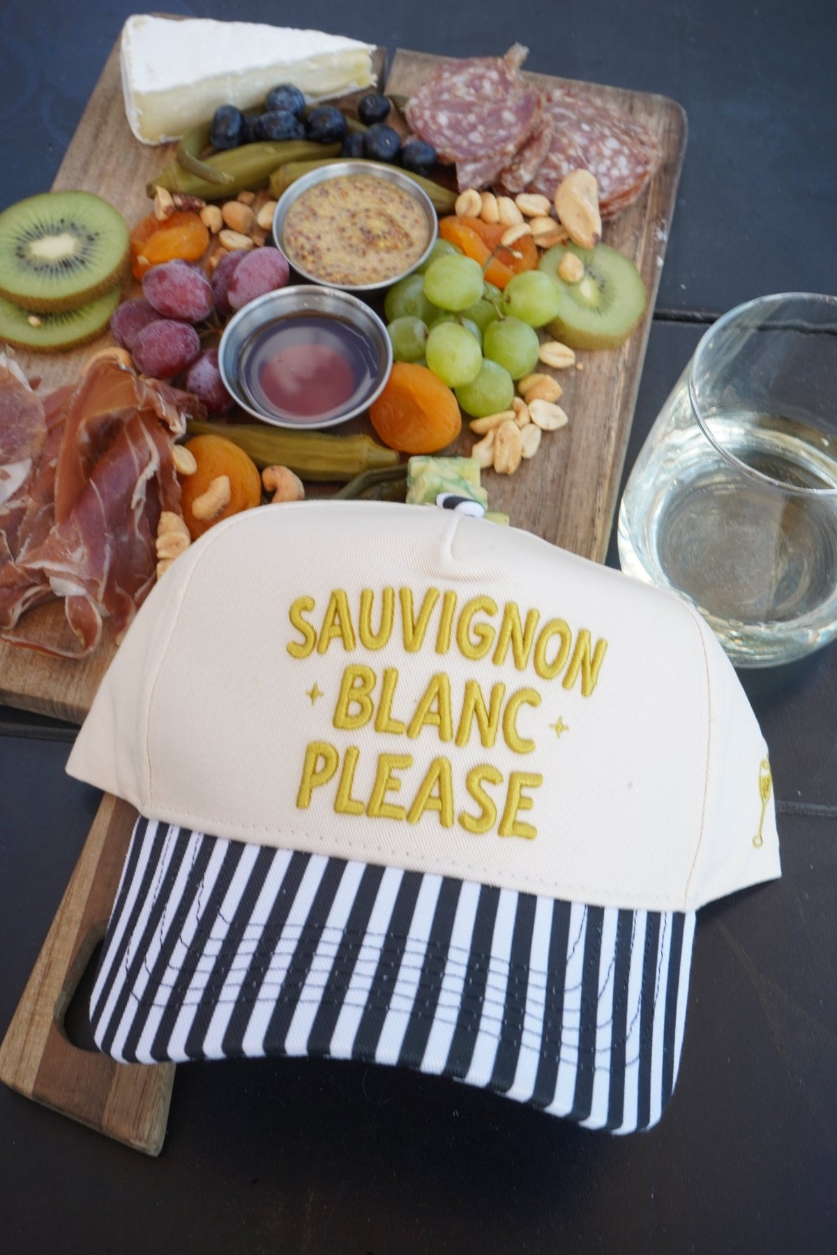 Sauvignon Blanc Please - Black & White Stripe Trucker Hat - Shop LINNY CO
