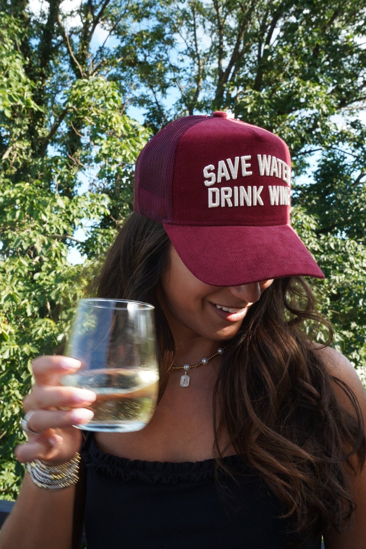 Save Water Drink Wine - Maroon Corduroy Trucker Hat - Shop LINNY CO