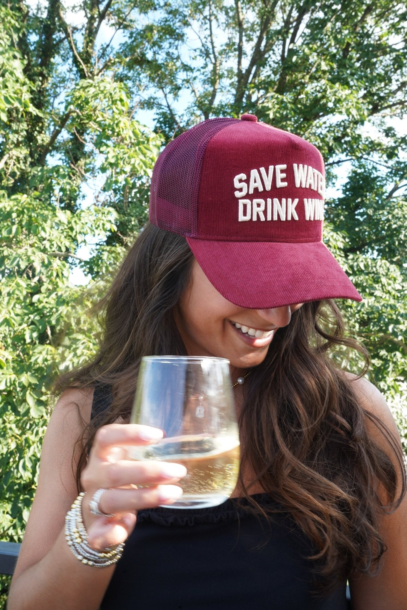 Save Water Drink Wine - Maroon Corduroy Trucker Hat - Shop LINNY CO