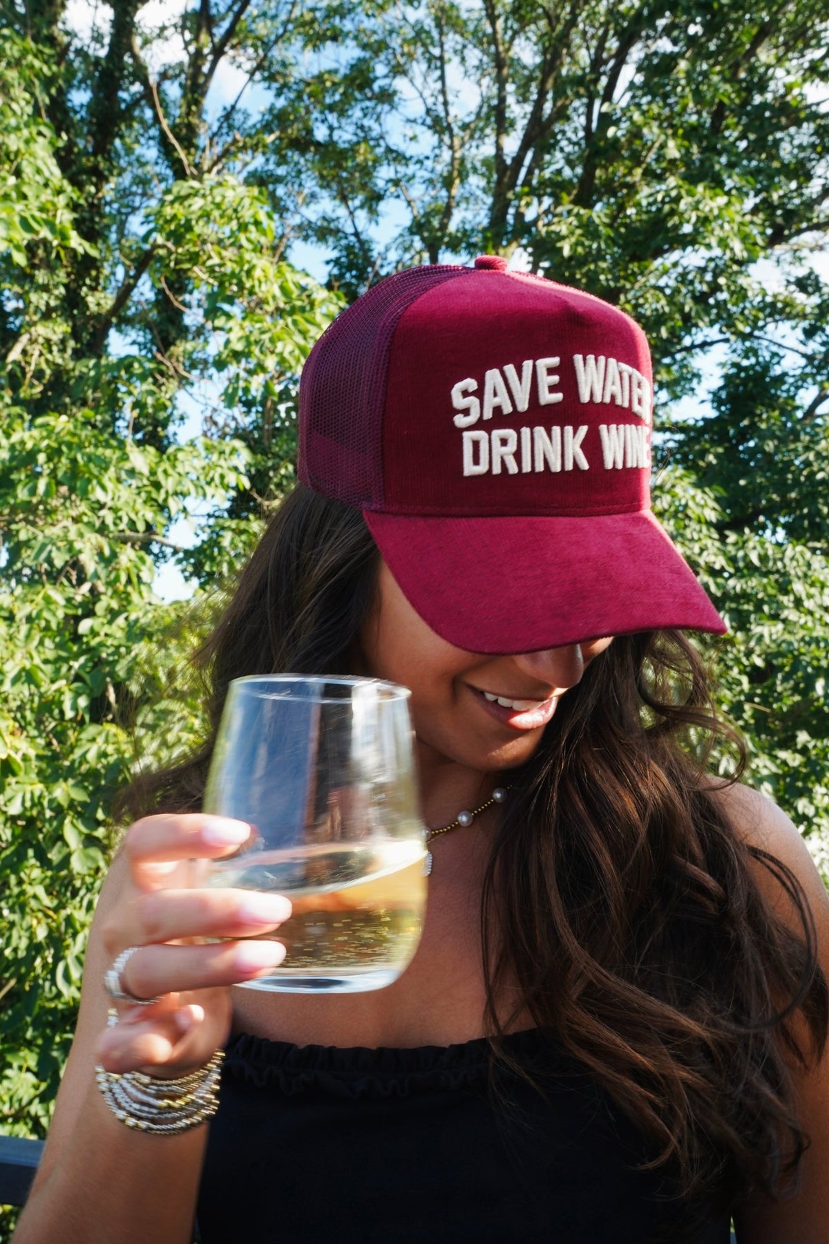 Save Water Drink Wine - Maroon Corduroy Trucker Hat - Shop LINNY CO