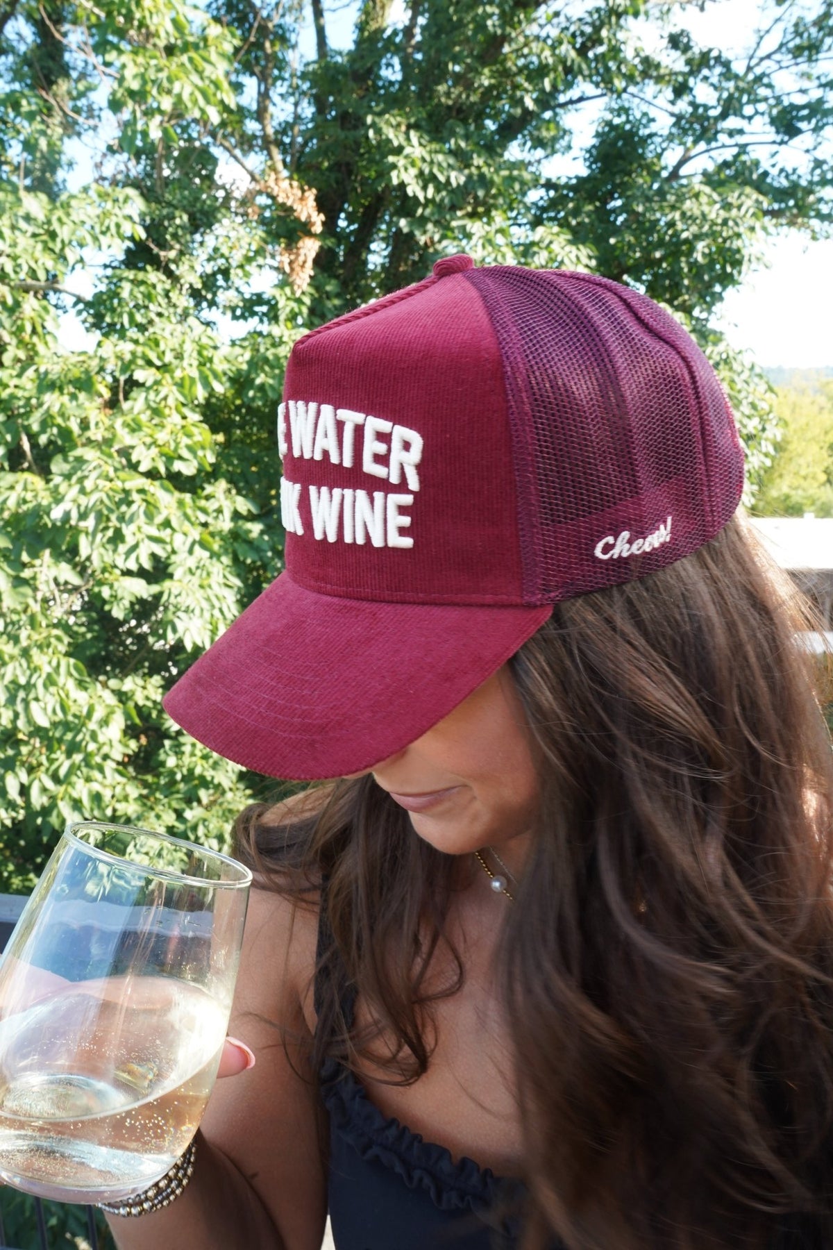 Save Water Drink Wine - Maroon Corduroy Trucker Hat - Shop LINNY CO