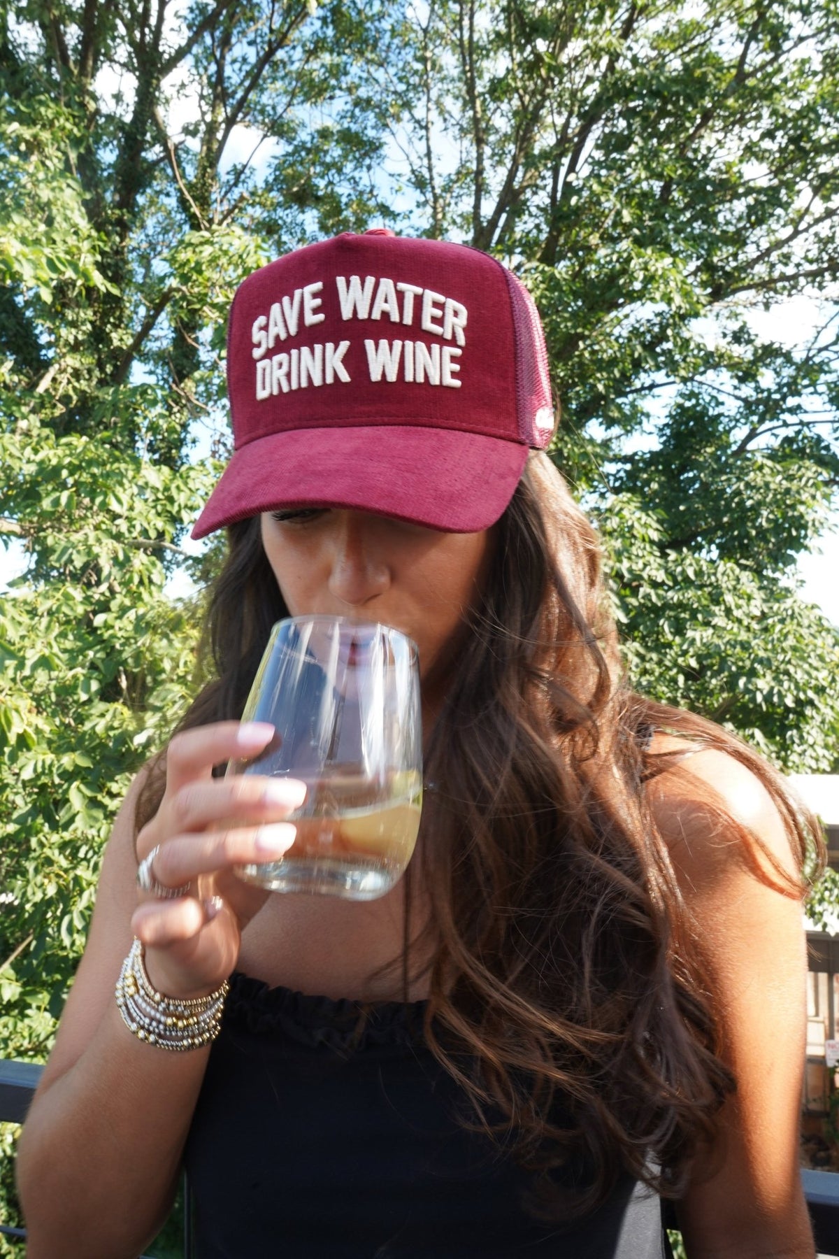 Save Water Drink Wine - Maroon Corduroy Trucker Hat - Shop LINNY CO