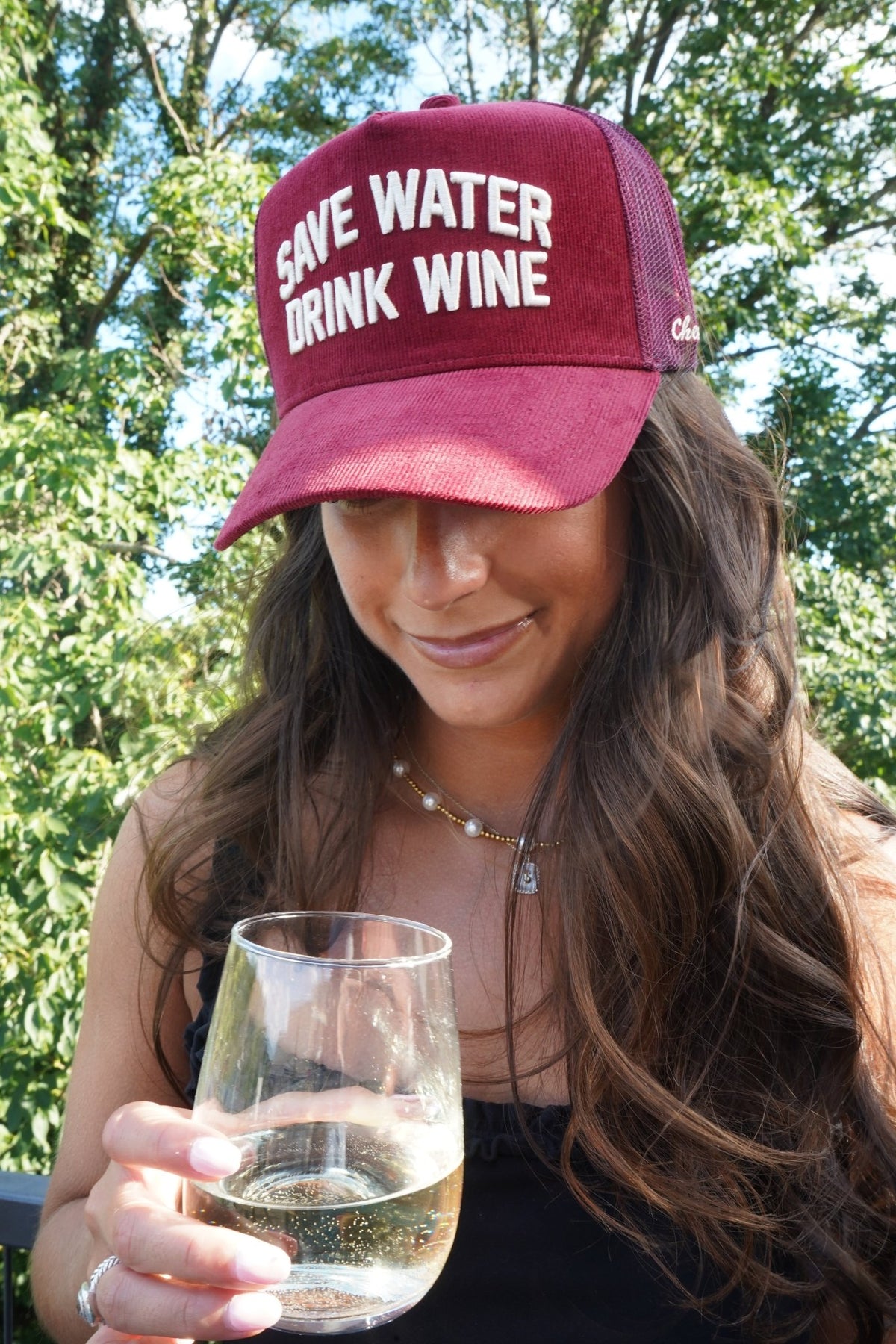 Save Water Drink Wine - Maroon Corduroy Trucker Hat - Shop LINNY CO