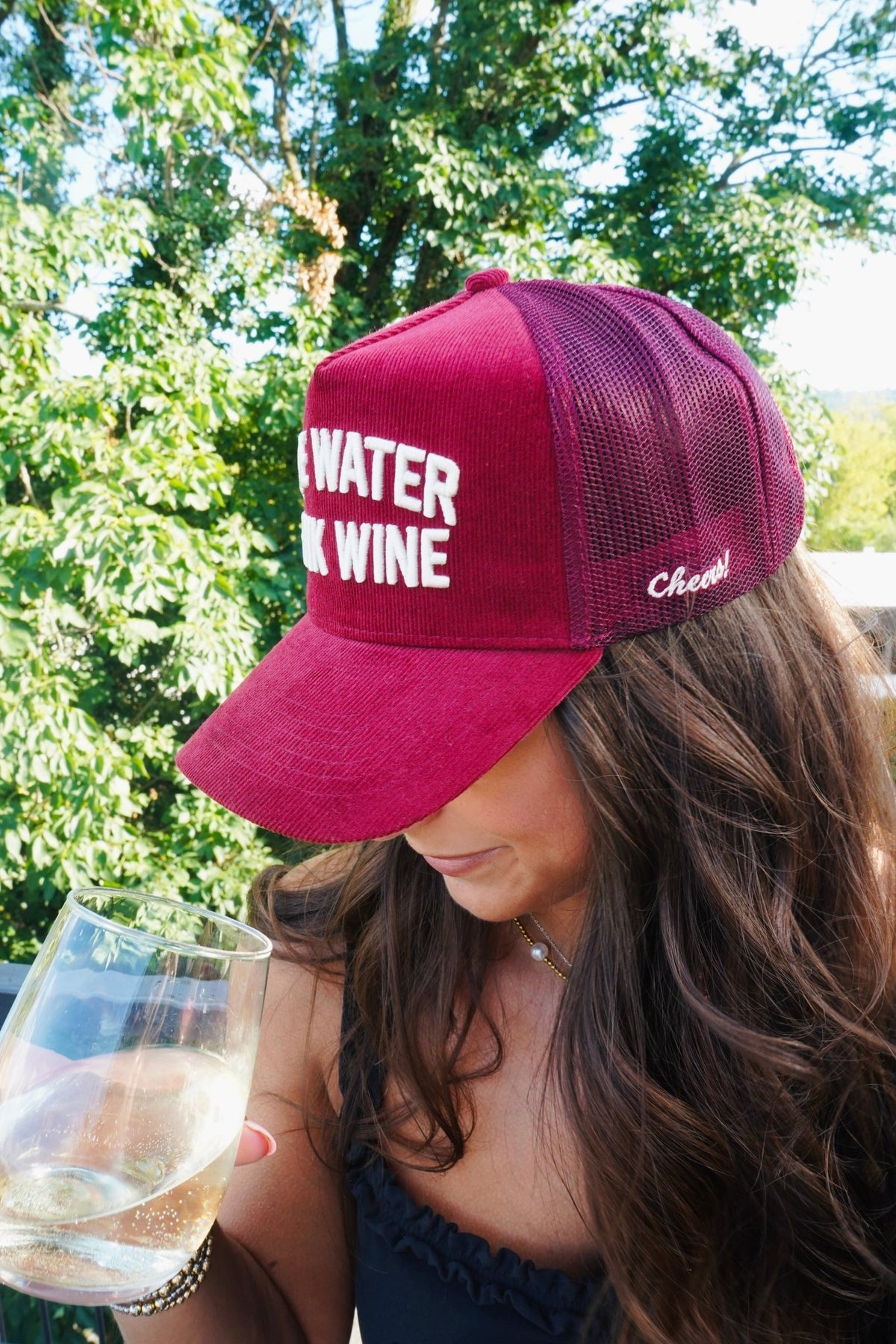 Save Water Drink Wine - Maroon Corduroy Trucker Hat - Shop LINNY CO