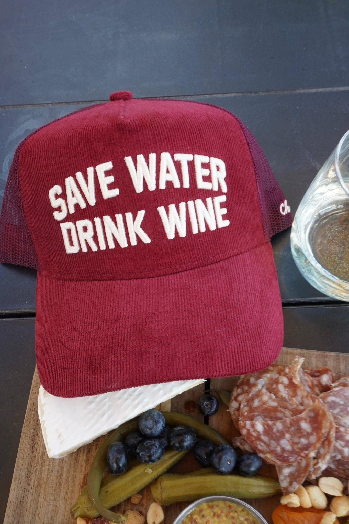 Save Water Drink Wine - Maroon Corduroy Trucker Hat - Shop LINNY CO