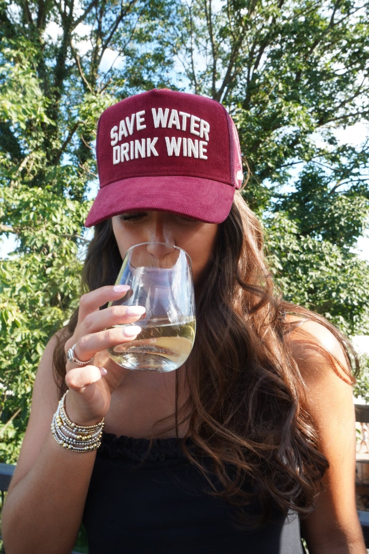 Save Water Drink Wine - Maroon Corduroy Trucker Hat - Shop LINNY CO