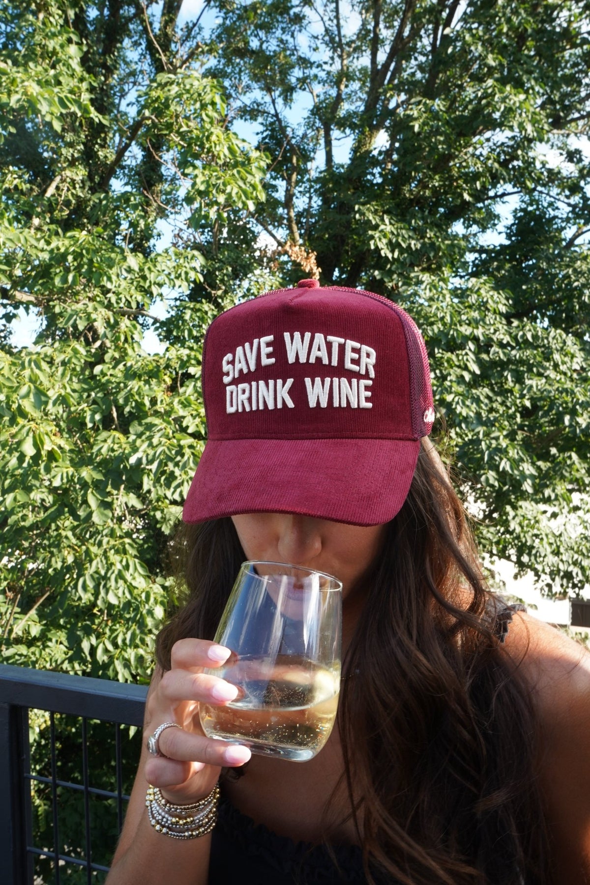 Save Water Drink Wine - Maroon Corduroy Trucker Hat - Shop LINNY CO