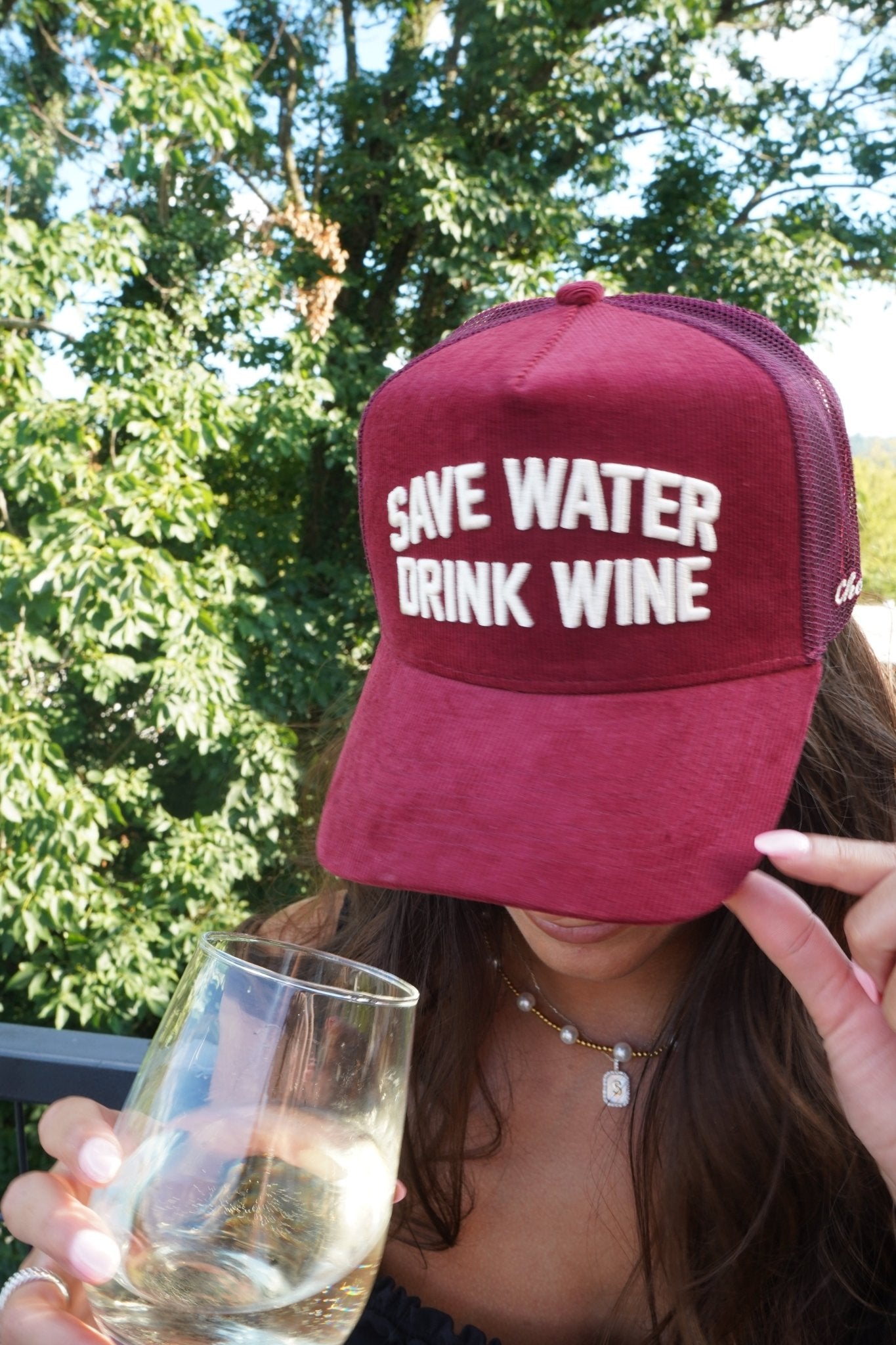 Save Water Drink Wine - Maroon Corduroy Trucker Hat - Shop LINNY CO